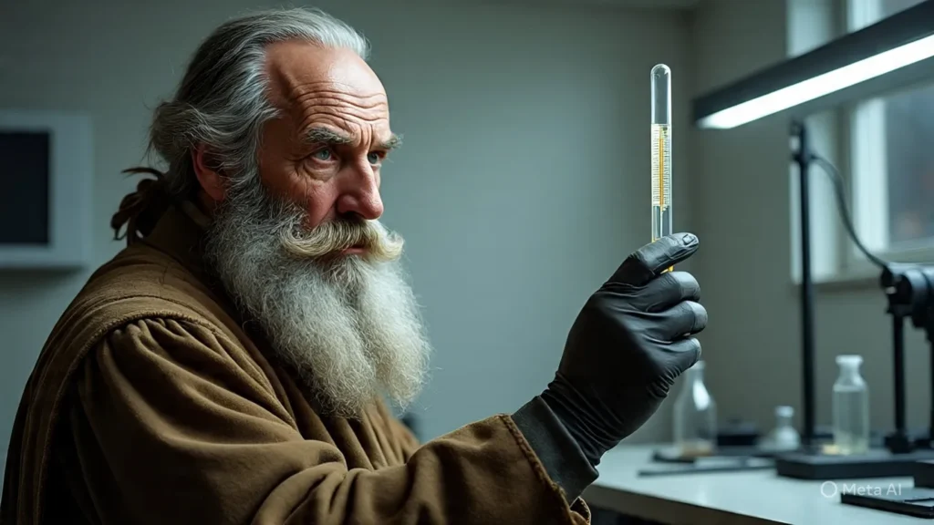 100 fun facts about Italy 3 Santorio Santorio with his early thermometer invention in a Renaissance lab setting.