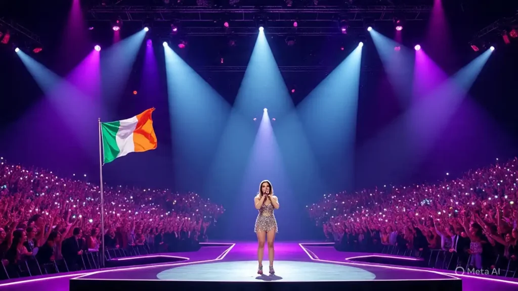 100 Fun Facts About Ireland 2 Ireland celebrating Eurovision Song Contest victories with Irish flag and live performance on stage.