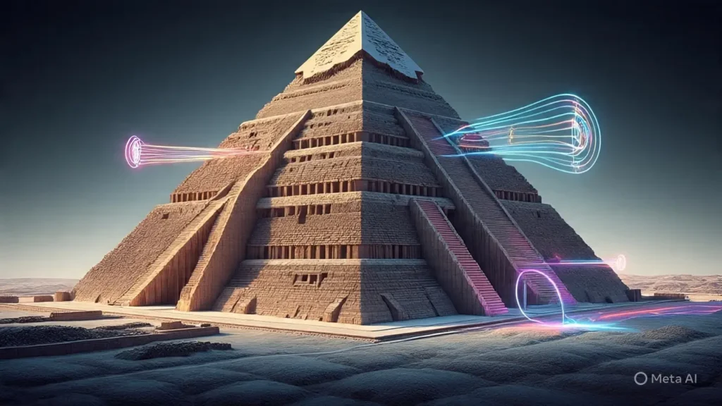 Mind-Blowing Facts About the Great Pyramid of Giza 6 Great Pyramid cross-section showing advanced ancient technology and internal electromagnetic energy patterns