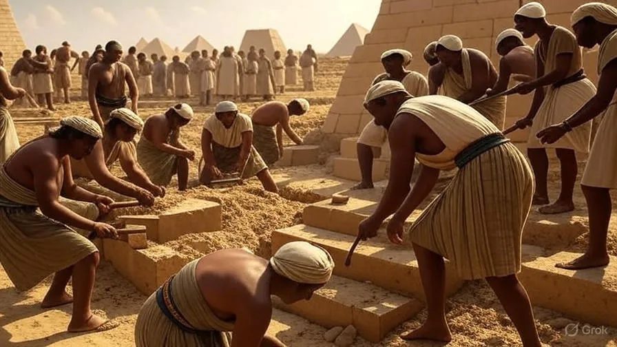 Mind-Blowing Facts About the Great Pyramid of Giza 8 Skilled Egyptian workers building Great Pyramid showing well-organized craftsmen rather than slaves