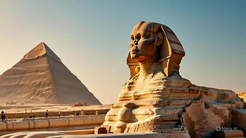 Mind-Blowing Facts About the Great Pyramid of Giza 10 Great Sphinx facing sunrise with Great Pyramid in background showing ancient Egyptian spiritual connection