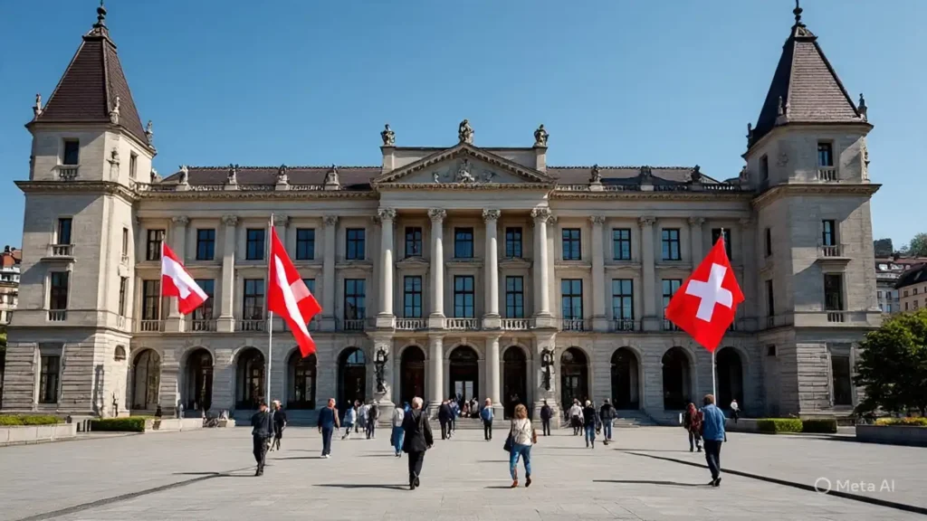 30 Interesting Facts About Switzerland You Probably Didn’t Know 4 Swiss National Museum building in Zurich with Swiss flags.